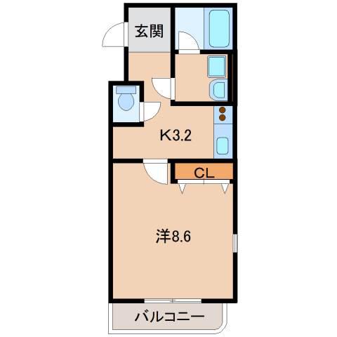 KOKOCHI北中島(1K/3階)の間取り写真