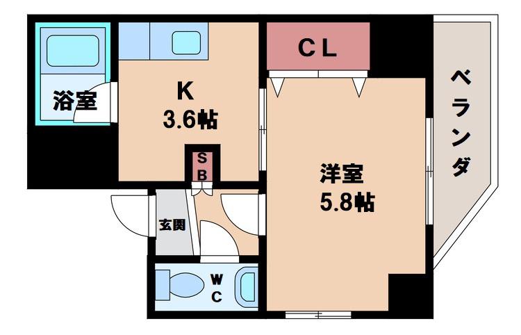 エスペランス田辺(1K/2階)の間取り写真