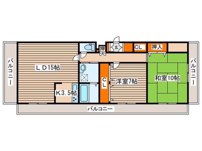 三和マンション(2LDK/11階)の間取り写真