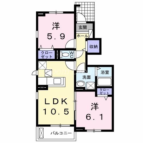 ベネヴォレンテD(2LDK/1階)の間取り写真