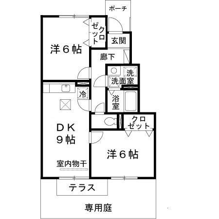 ヌーベル学園南館(2DK/1階)の間取り写真