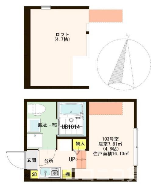 ハーモニーテラス志茂II(ワンルーム/1階)の間取り写真