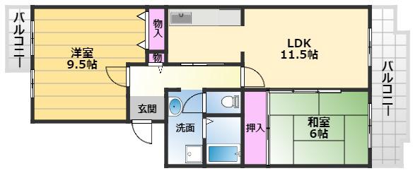 フレール鶴山台101棟(2LDK/1階)の間取り写真
