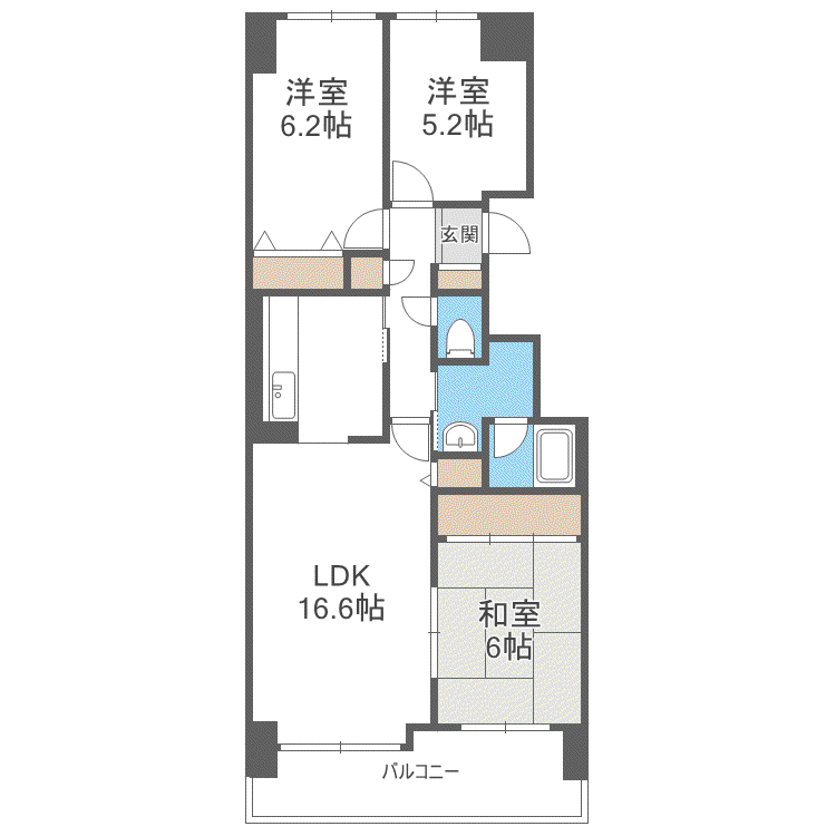 クリーンリバー北9条(3LDK/1階)の間取り写真