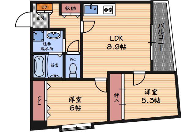 GRANDE CASA(2DK/8階)の間取り写真