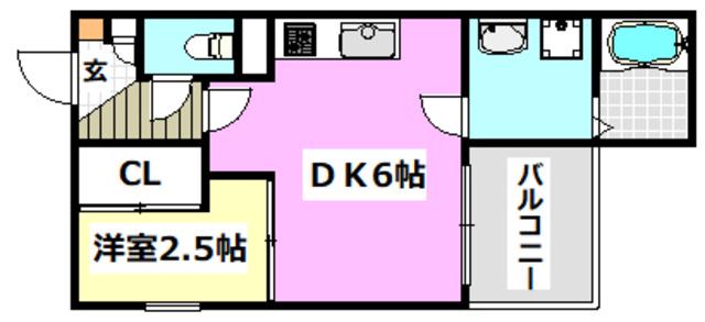 ADVANCE豊津(1DK/2階)の間取り写真