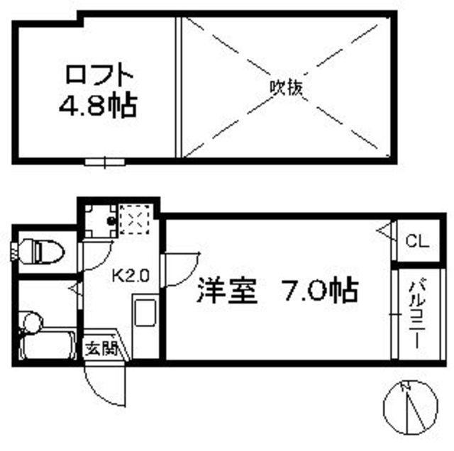 フレグランス下山門(1K/1階)の間取り写真