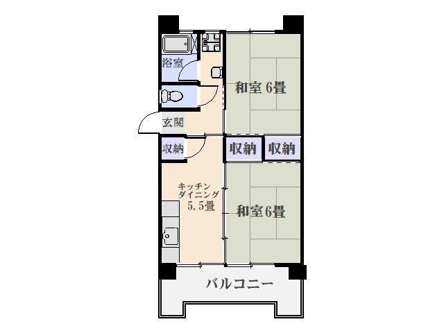 鴨池2丁目団地1号棟(2DK/14階)の間取り写真