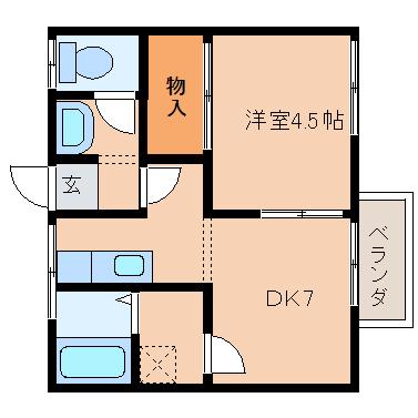 ハイツカトレア(1DK/2階)の間取り写真