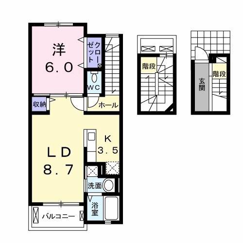 グランベルB(1LDK/3階)の間取り写真