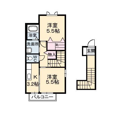 シャーメゾンMAEDA A棟(2K/2階)の間取り写真
