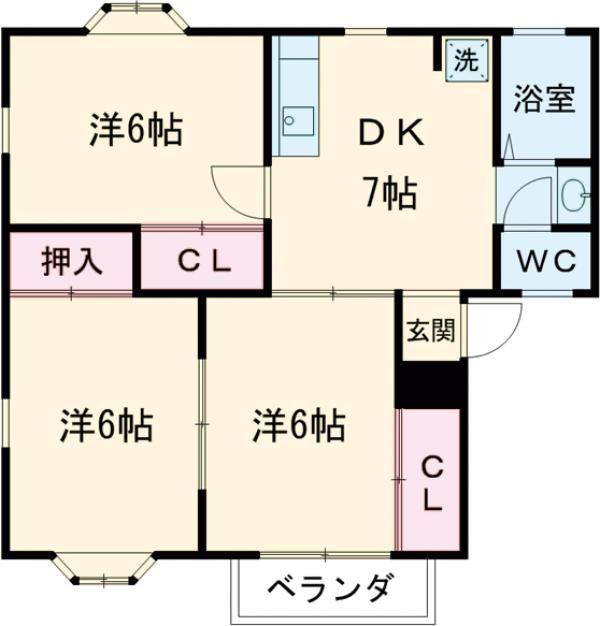 カーサ小鷹野 B(3DK/2階)の間取り写真