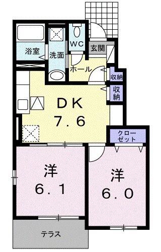 フロイデ・カナゲン西条(2DK/1階)の間取り写真