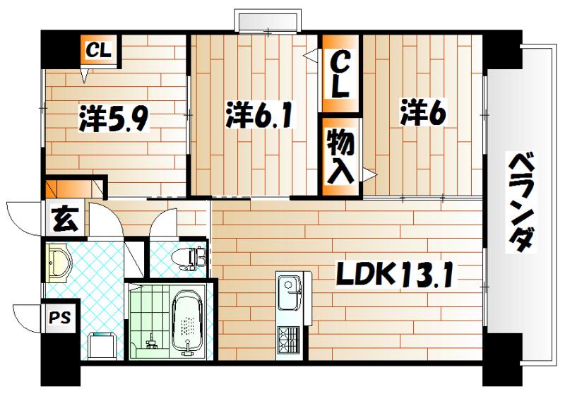 フローラ菜園場(3LDK/7階)の間取り写真