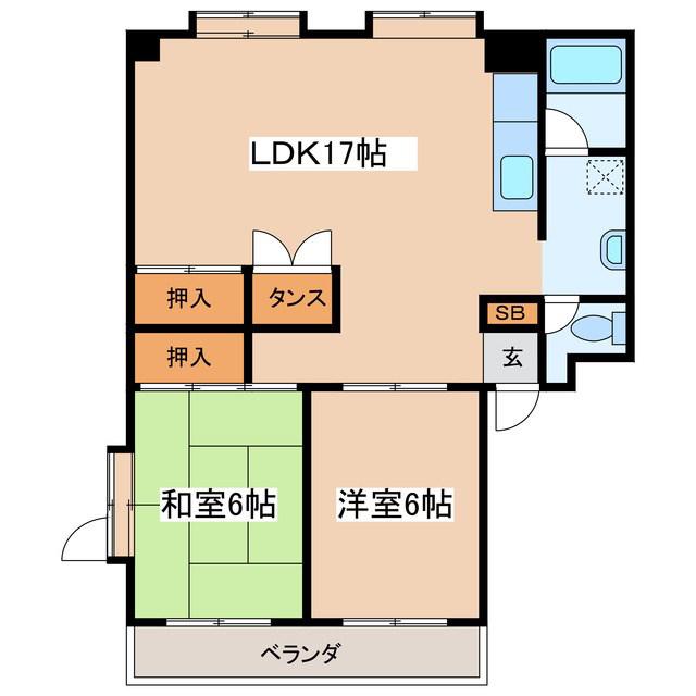 庄三コーポラスA(2LDK/2階)の間取り写真