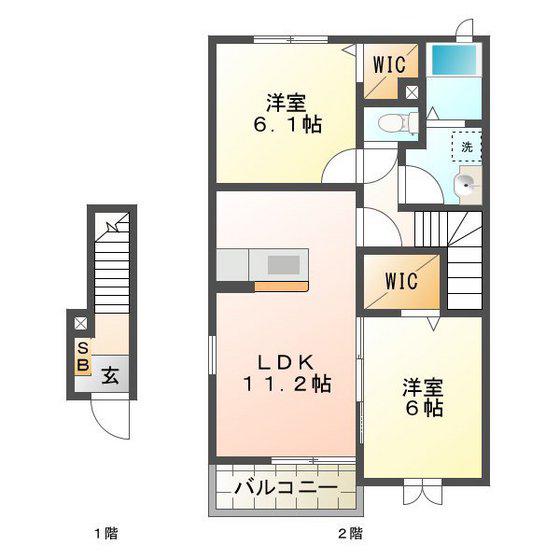 サニーコート A(2LDK/2階)の間取り写真
