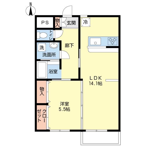 グリーンヒルズ(1LDK/2階)の間取り写真