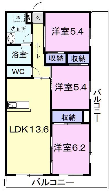 エクセレントロゼ(3LDK/2階)の間取り写真