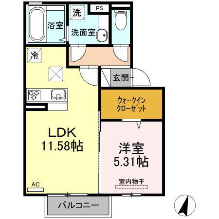 KS・II A棟(1LDK/1階)の間取り写真