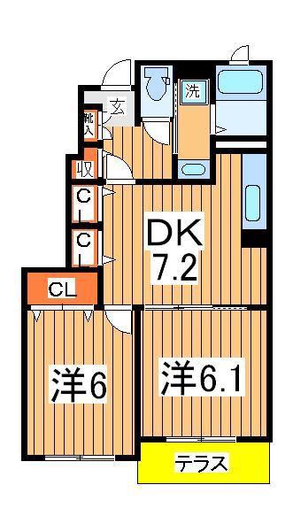 ソレアードコヤマ1(2DK/1階)の間取り写真