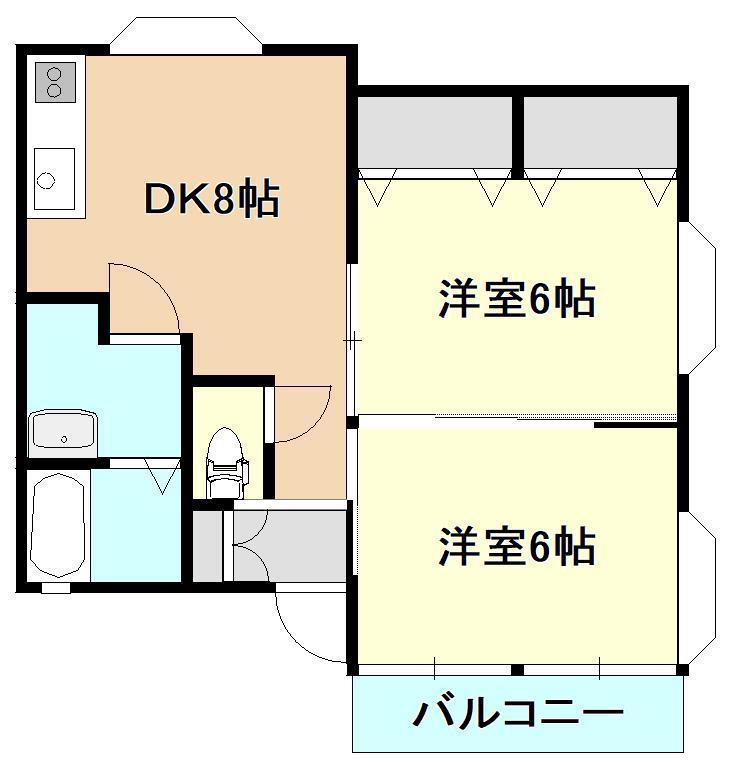 西米山ハイツ慈光(2DK/2階)の間取り写真