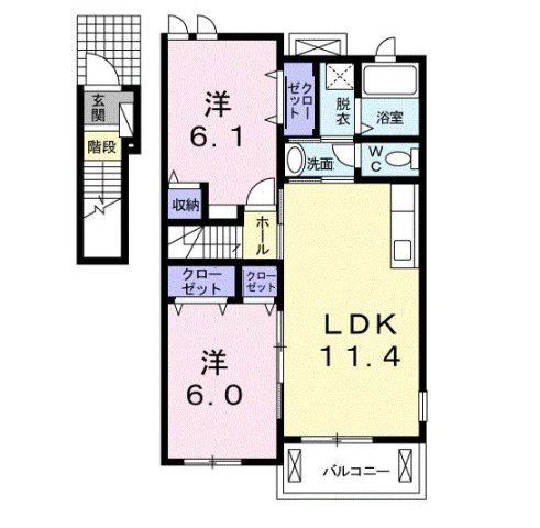 リヴァーアンジュB棟(2LDK/2階)の間取り写真