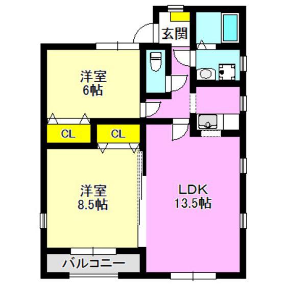 ガイヤT(2LDK/1階)の間取り写真