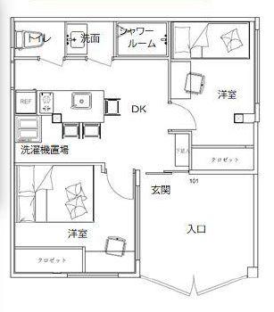 池袋本町4丁目(2DK/1階)の間取り写真