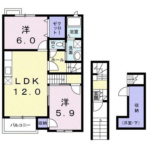 ノーヴァ中切(2LDK/2階)の間取り写真