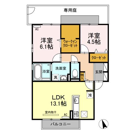 ルピナス(2LDK/1階)の間取り写真