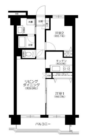 朝日パリオ武蔵小杉(2LDK/8階)の間取り写真