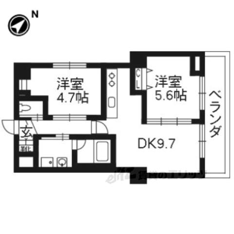 プリオーレリベルタ桂 A棟(2LDK/4階)の間取り写真