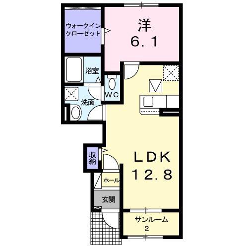 レクラン エムII(1LDK/1階)の間取り写真