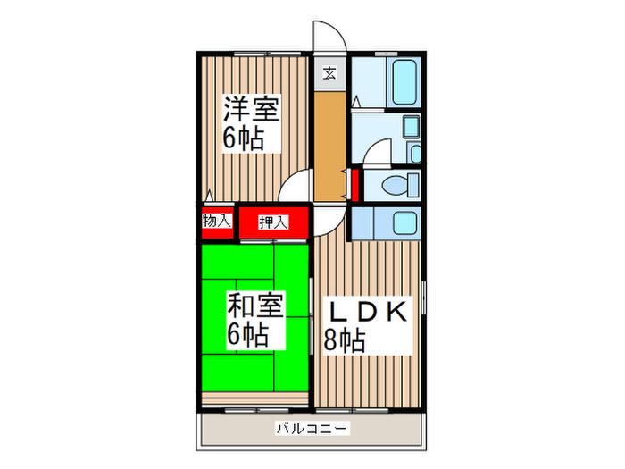 シティハイム ハピネス(2LDK/2階)の間取り写真