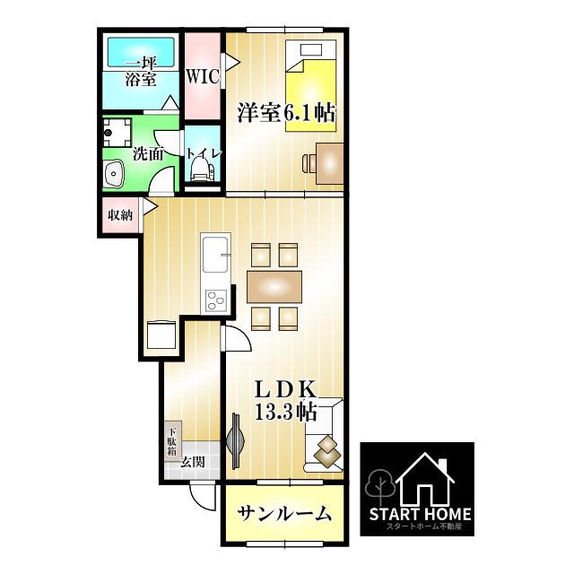 ハーベストヤヨイA(1LDK/1階)の間取り写真