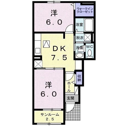 エル カターサB(2DK/1階)の間取り写真