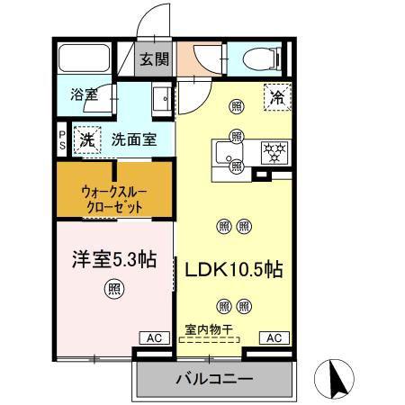 ディアライズ河内(1LDK/2階)の間取り写真