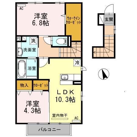 ルミエールひびき(2LDK/2階)の間取り写真