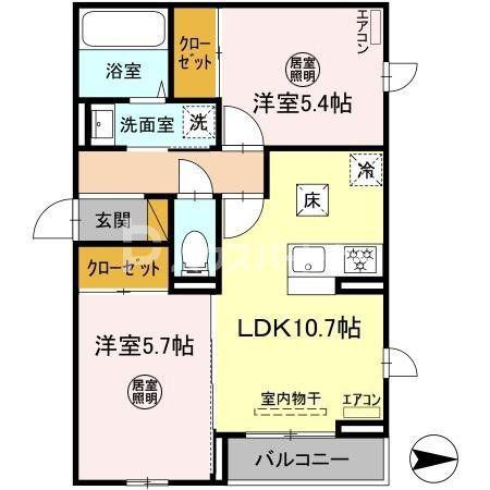 K・TELLUS(2LDK/1階)の間取り写真