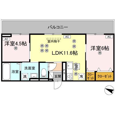 フィオーレガーデン北田宮 A(2LDK/1階)の間取り写真