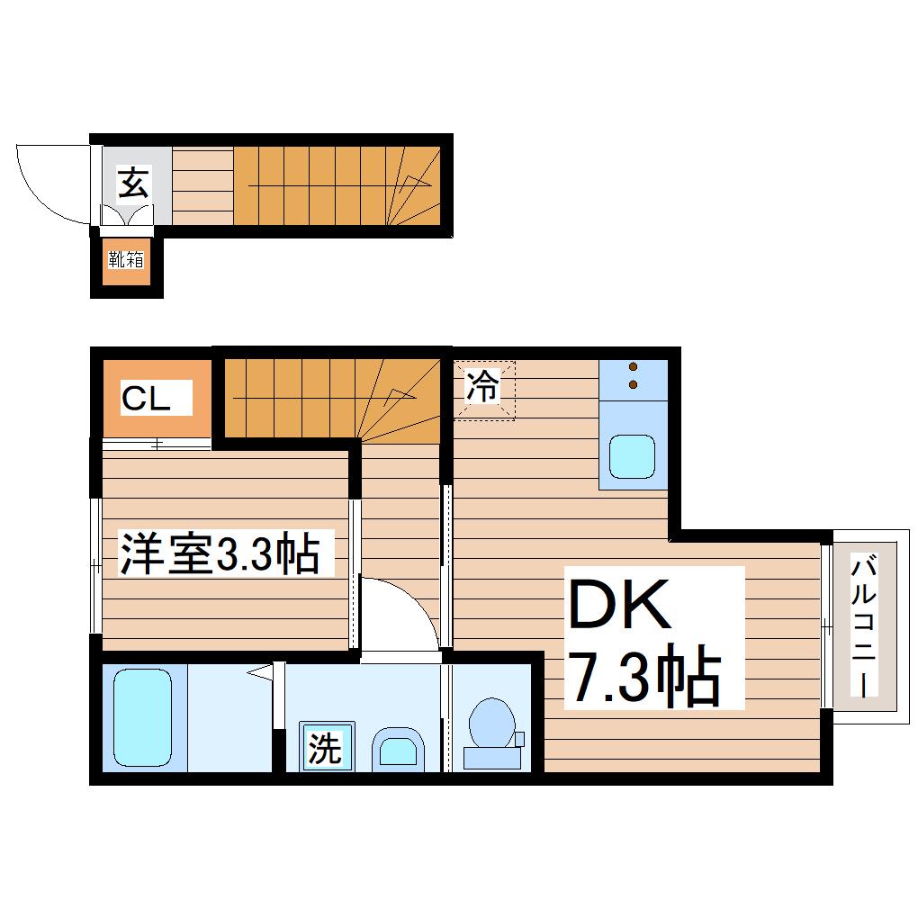 ガス割第12弾 シエル宮町II(1DK/2階)の間取り写真