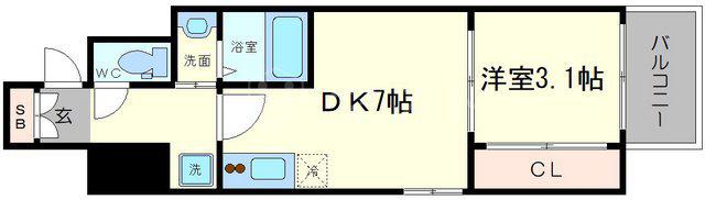クレストコート靭公園(1DK/9階)の間取り写真