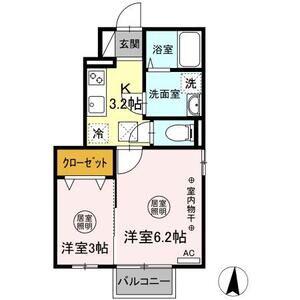 D-ROOMリバーサイド(2K/1階)の間取り写真