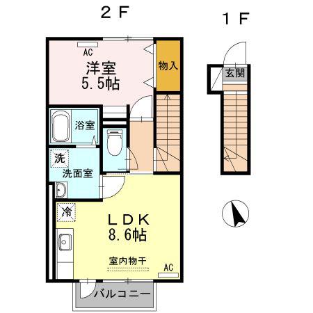 オリビエスルプリューメ(1LDK/2階)の間取り写真