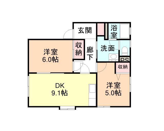 ディアス窪B(2DK/1階)の間取り写真