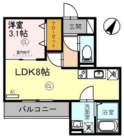 シェーングラース D(1LDK/3階)の間取り写真