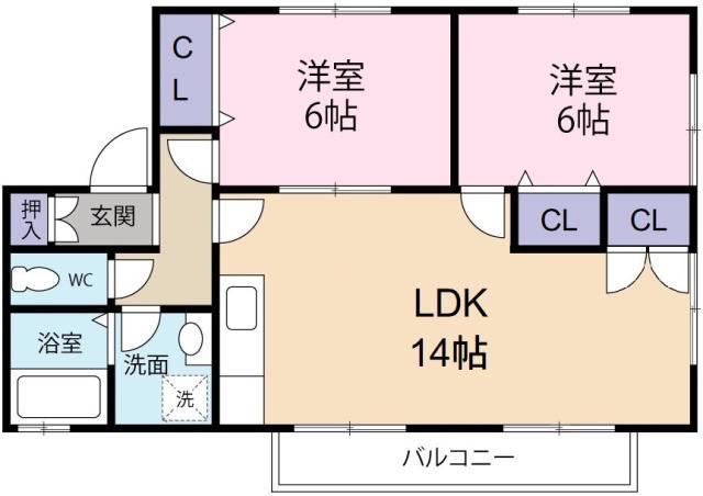 セジュール岩本A(2LDK/2階)の間取り写真