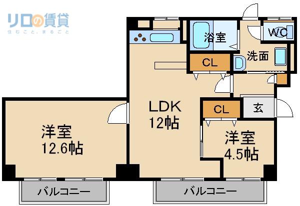 VIEW TERRACE売布 I(2LDK/4階)の間取り写真