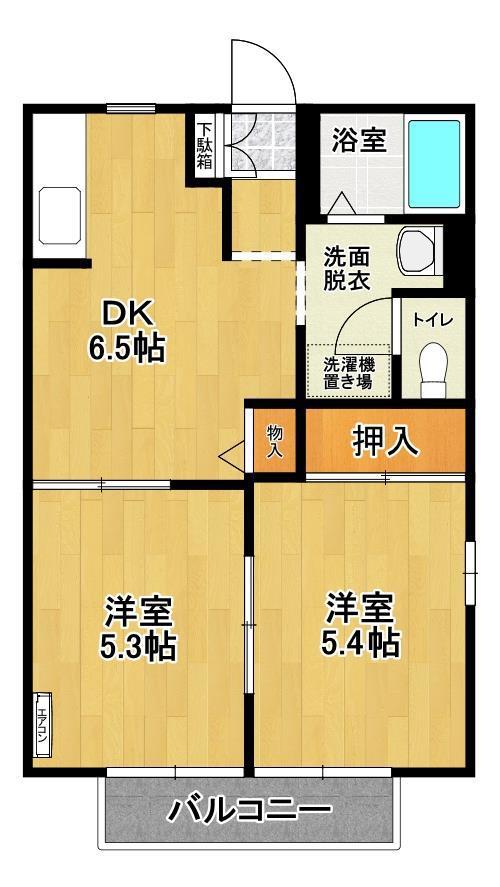 コーポマルナカB(2DK/2階)の間取り写真