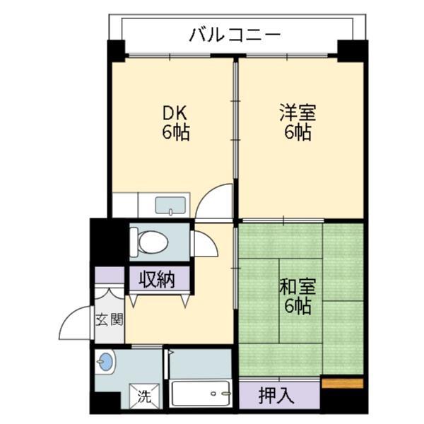 西津田中村コーポ(2DK/6階)の間取り写真